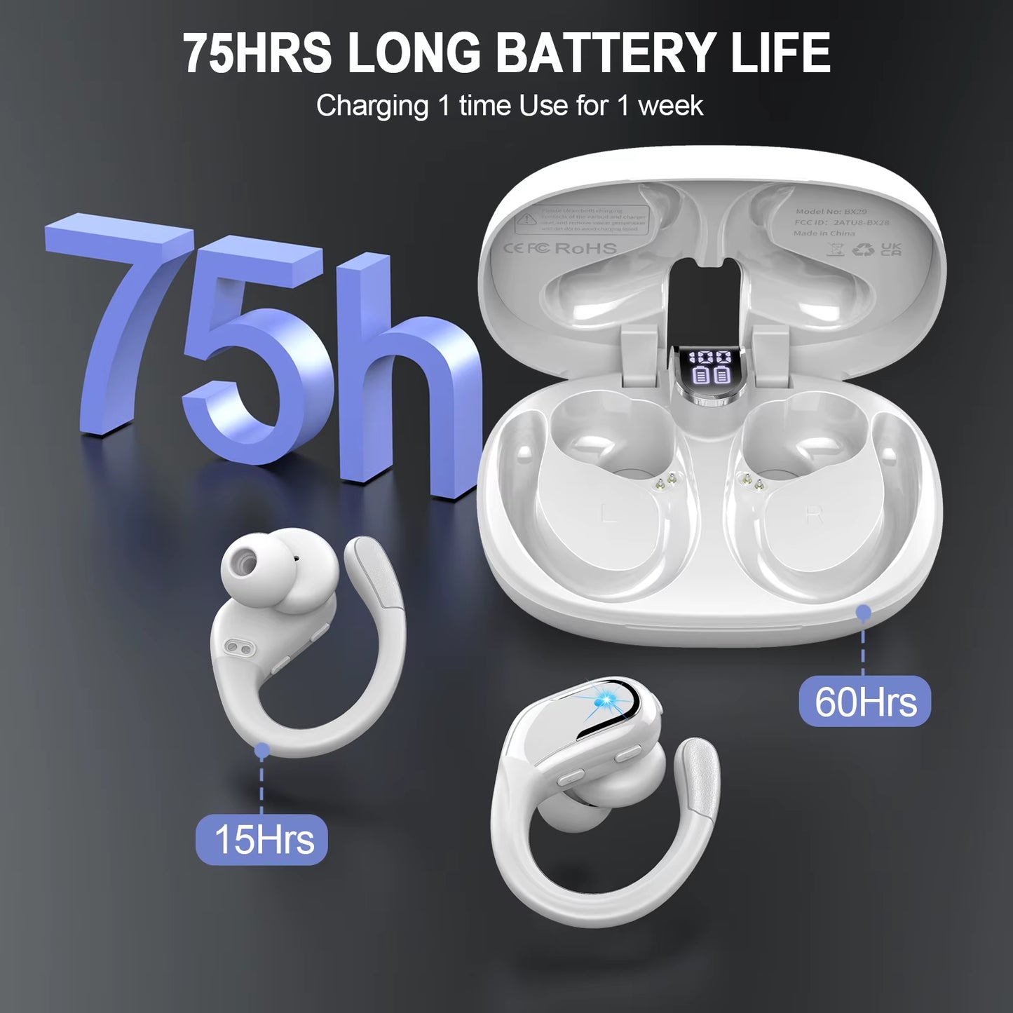 Wireless Earbuds, Bluetooth 5.3 Headphones Sport, Bluetooth Earbuds with ENC Noise Canceling Mic, Bass Stereo Wireless Earphone