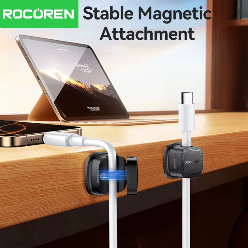 Magnetic Cable Organizer Smooth Adjustable Cable Holder under Desk 6PCS Stable Cable Management Wire Keeper Cable Clips