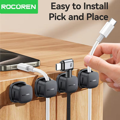 Magnetic Cable Organizer Smooth Adjustable Cable Holder under Desk 6PCS Stable Cable Management Wire Keeper Cable Clips