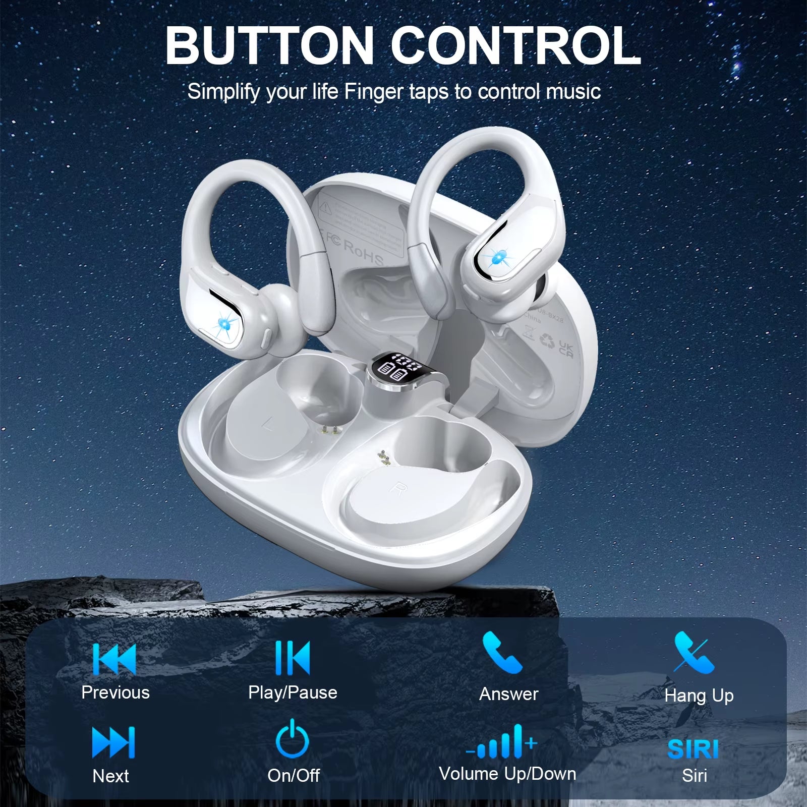 Wireless Earbuds, Bluetooth 5.3 Headphones Sport, Bluetooth Earbuds with ENC Noise Canceling Mic, Bass Stereo Wireless Earphone