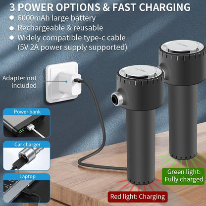 Compressed Air Duster, Electric Air Duster, Portable 45000 RPM Cordless Dust Blower, 6000Mah Battery Air Can Duster, Powerful Computer Keyboard Cleaning Air Spray, Rechargeable Electric Canned Air